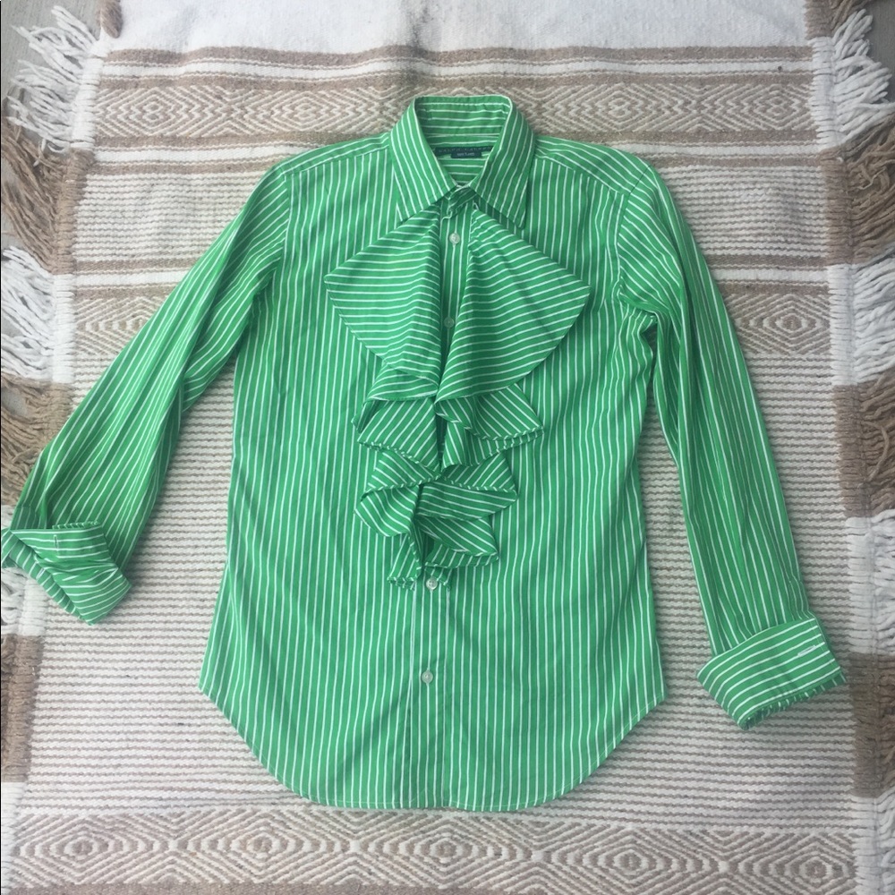 Pinstripe Ruffle Button Blouse from Ralph Lauren